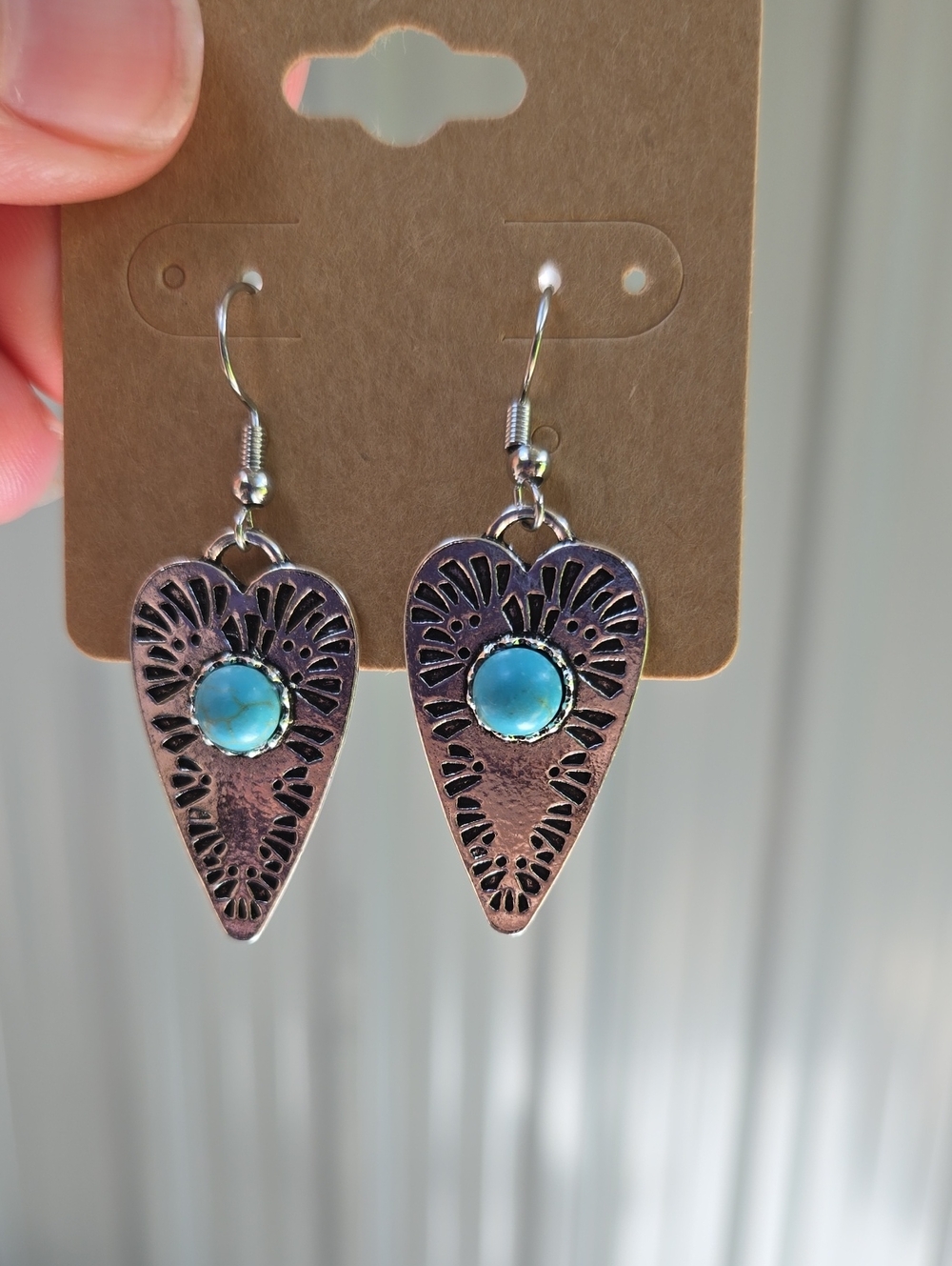 Turquoise Accent Heart Drop Earrings - Women Jewelry